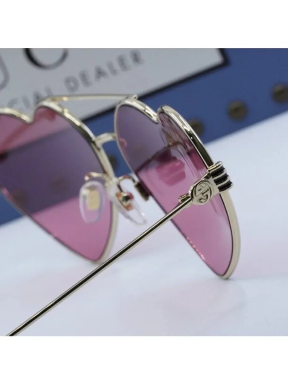 Gucci GG1283S 002 Geometric Sunglasses - Gold\Cyclamen